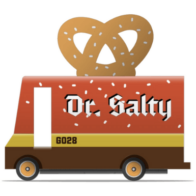 Dr. Salty pretzel van, side view. 
