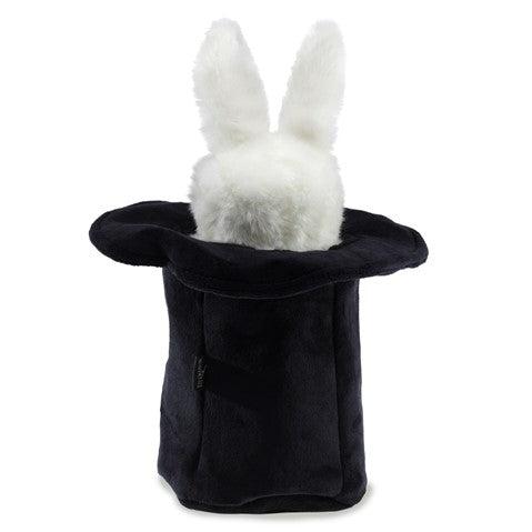 Back view of the rabbit in a hat puppet.