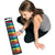 Top view of a child playing with the roll-up piano, in front of a white background.