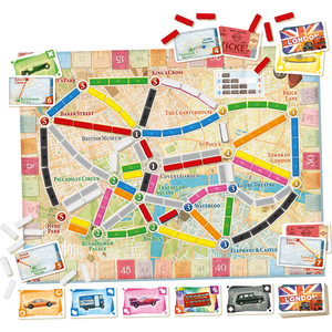 Ticket to Ride London board game laid out with cards and playing pieces