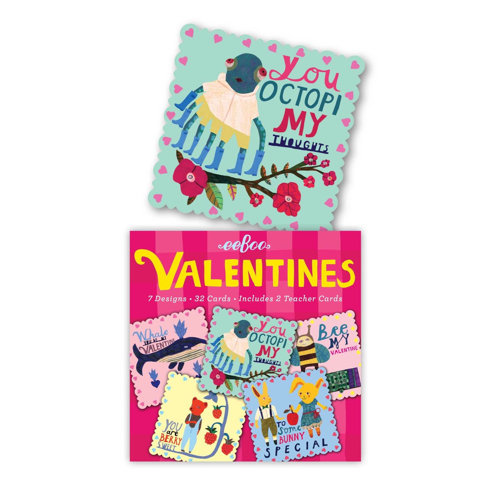 Box of 32 Valentines Cards (Includes 2 Teacher Cards)-Stationery-EeBoo-Yellow Springs Toy Company