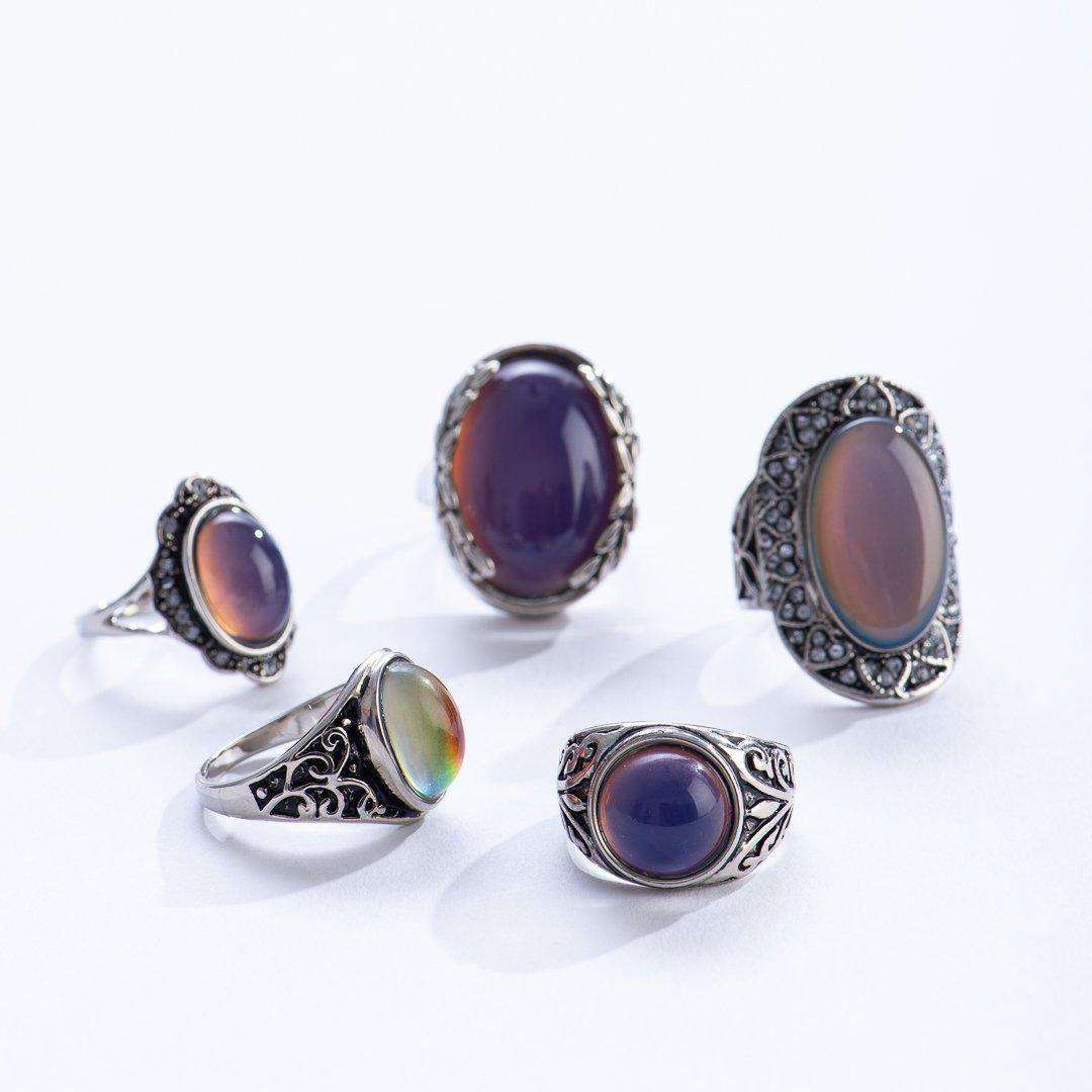 Front view of the various styles of the Vintage Mood Ring.